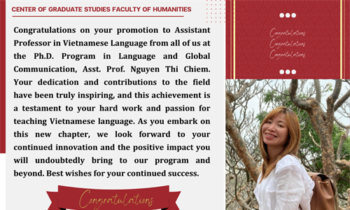 Congratulations on your promotion to Assistant Professor in Vietnamese...