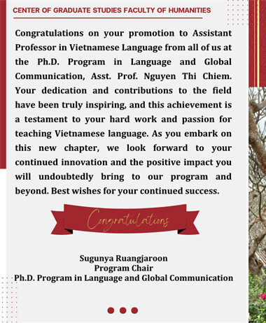 Congratulations on your promotion to Assistant Professor in Vietnamese...