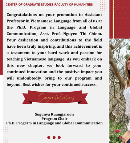 Congratulations on your promotion to Assistant Professor in Vietnamese...